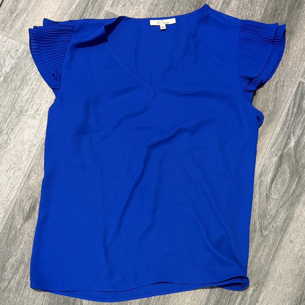 Vibrant Blue Women's Blouse with Pleated Sleeves